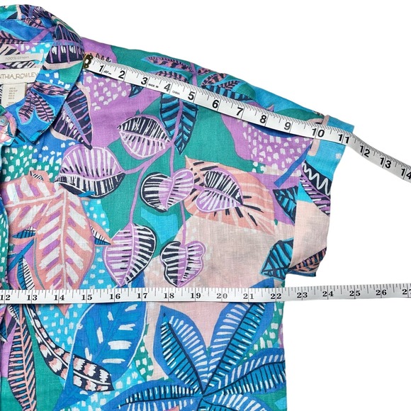 Cynthia Rowley | Women | 100% Linen Tropical Cap Sleeve Button Up Shirt | Small - Picture 4 of 10